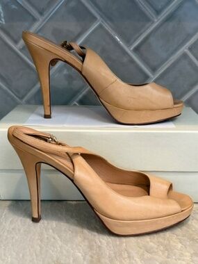 Cole Haan Nike Air  'Chelsea' Open Toe  Nude Tan  Slingback Pump 9.5